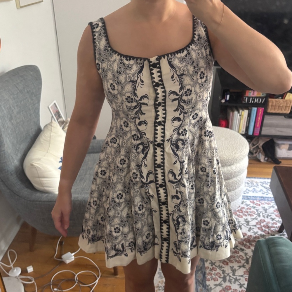 Alemais Cream and Navy Floral Mini Dress - Picture 3 of 8